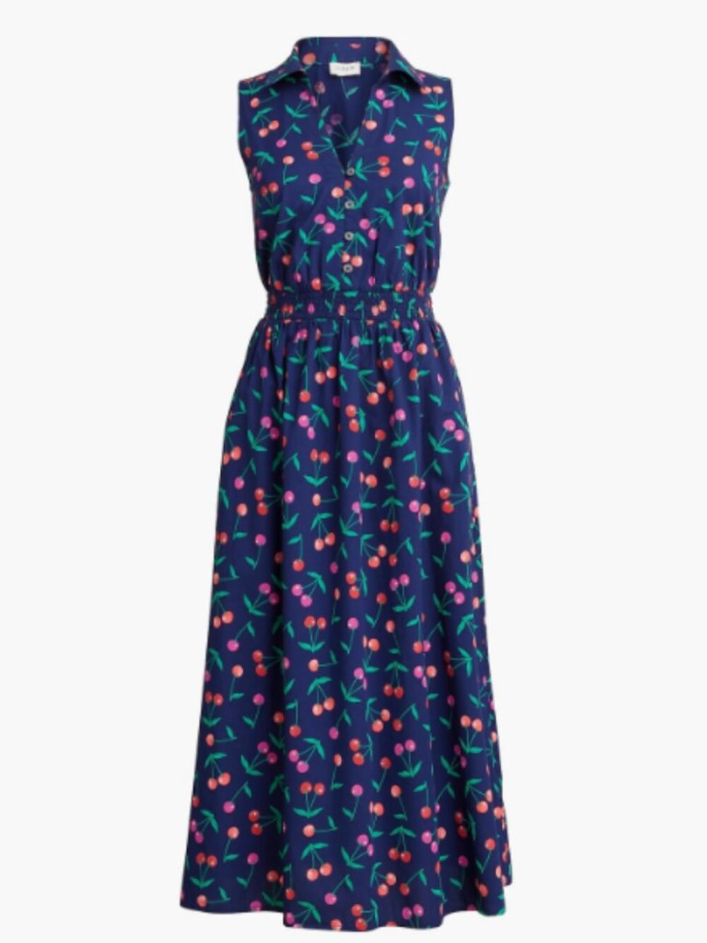 J. Crew Factory Printed Sleeveless Collared Midi Dress NWT Navy Cherry Size 20